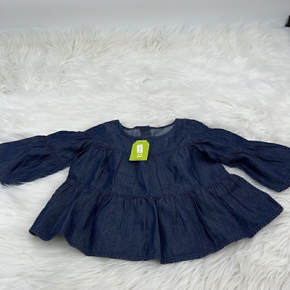 NEW Crazy 8 Top Girl's Size 3T Chambray Peplum Blouse Long Sleeve Blue
